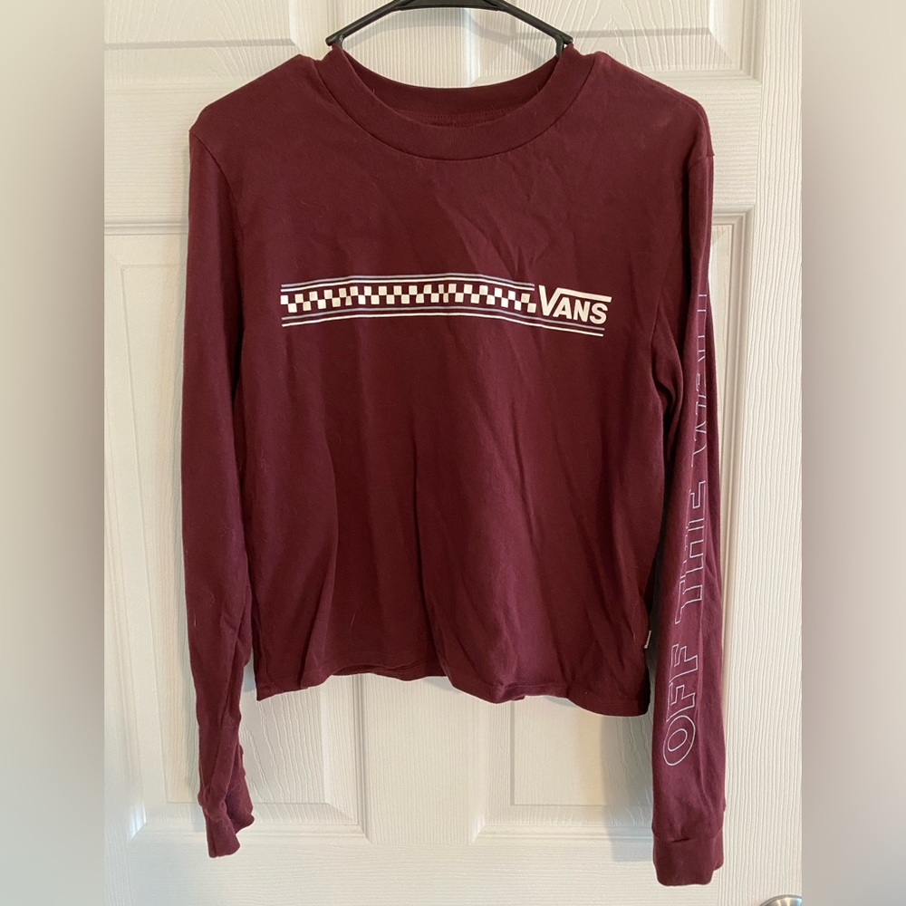 Vans Off The Wall Maroon Long Sleeved Cropped Tee